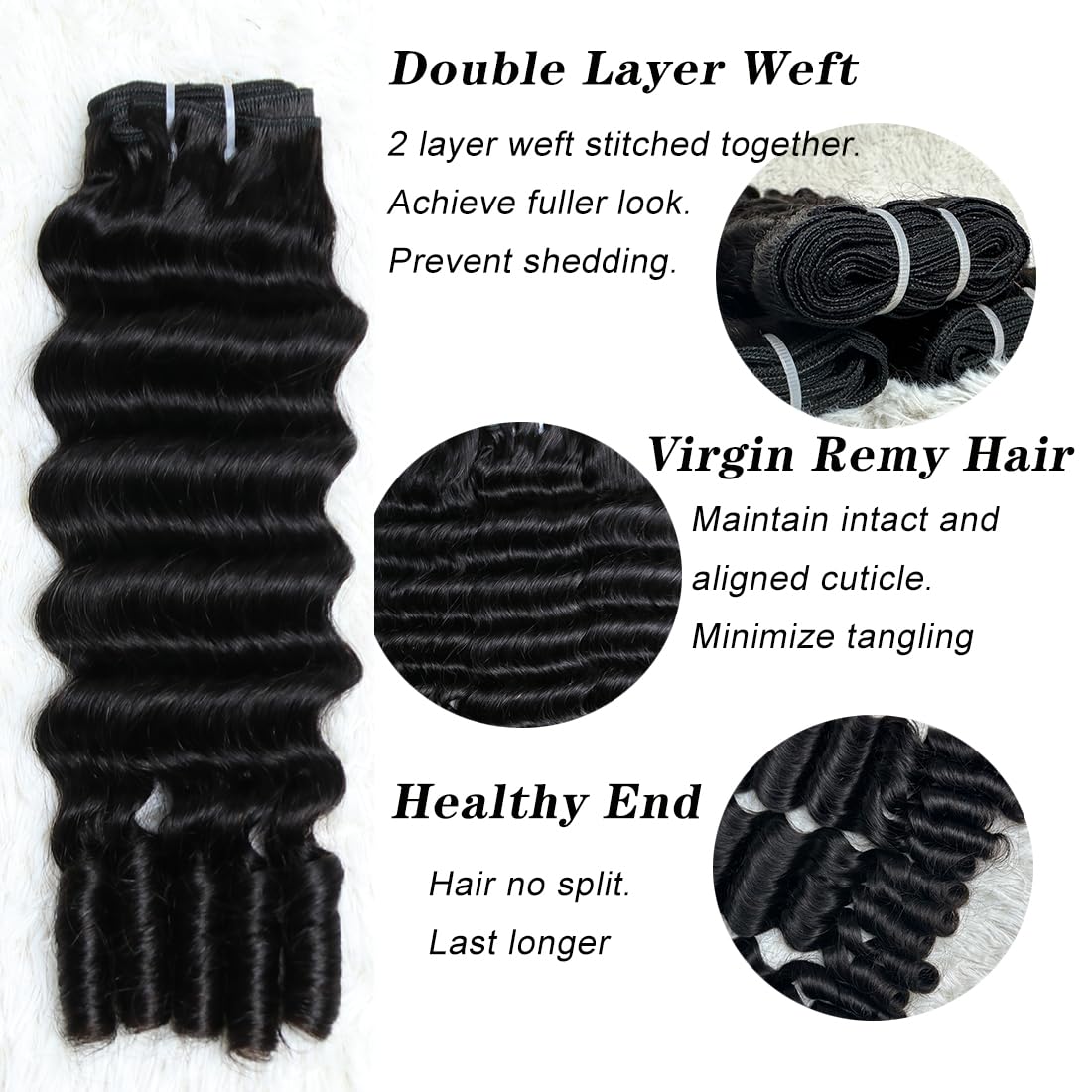 SWEETGIRL Deep Wave Human Hair Bundles Burmese Curly Bundles Human Hair Quick Weave with Spiral End Sew in Hair Extensions Real Virgin Remy Hair 20 Inches 1 Bundle Natural Color
