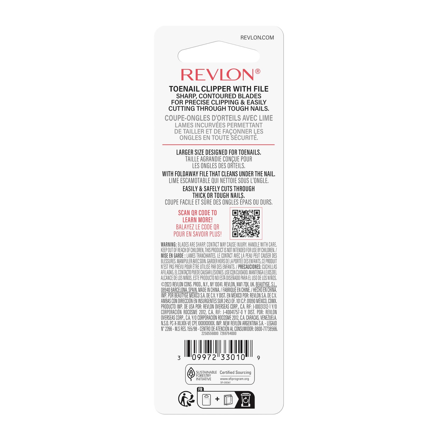 Revlon Toenail Clipper with File, Nail Care Tool with a Curved Blade for an Accurate Trimming and Grooming, Easy to Use (Pack of 12)