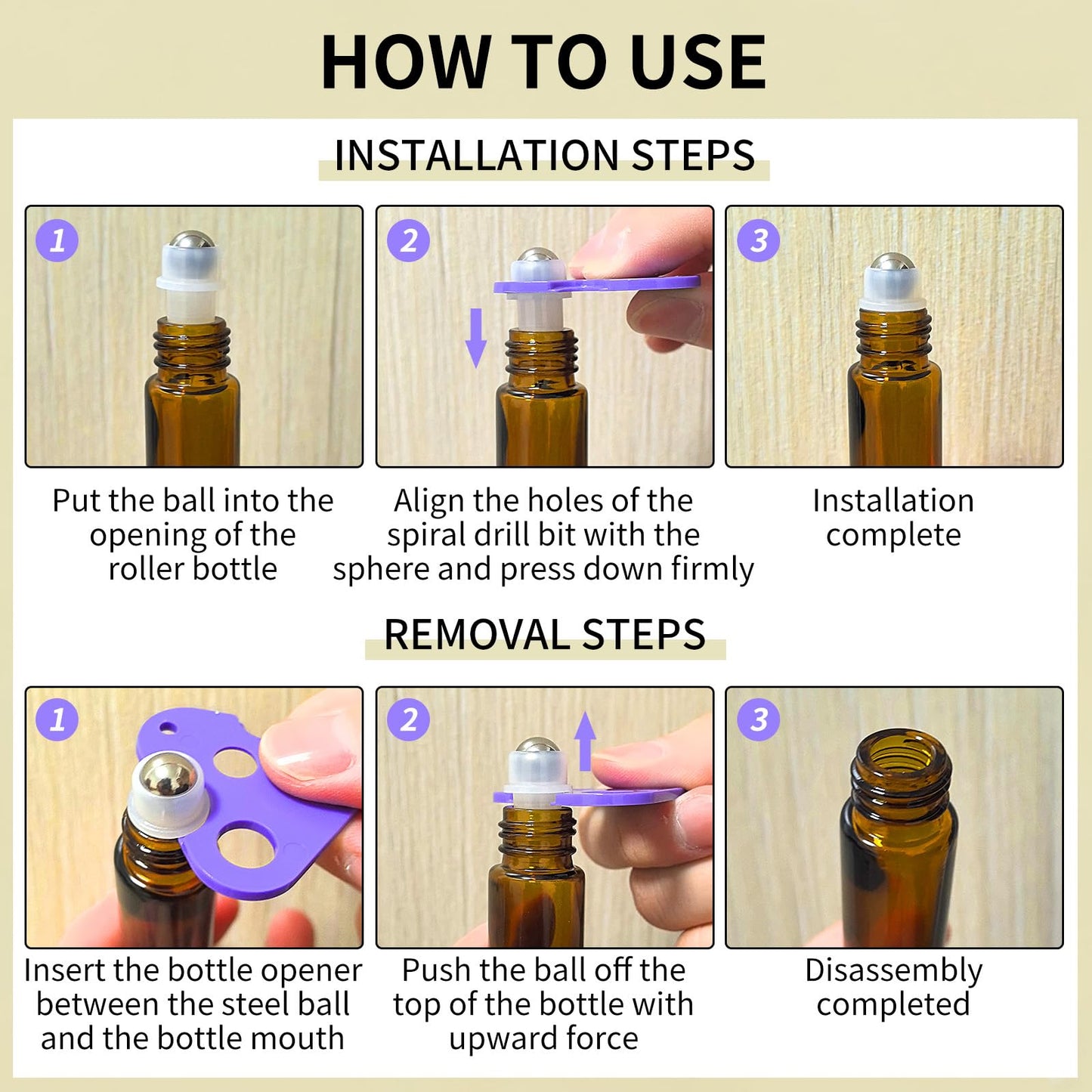 48 Pack 10ML Roller Bottles for Essential Oil, Empty Amber Glass Roller Bottle for Perfume Oil, Roll on Bottles with Stainless Steel Roller Balls, Opener, Funnel and Dropper for Aromatherapy, Massage