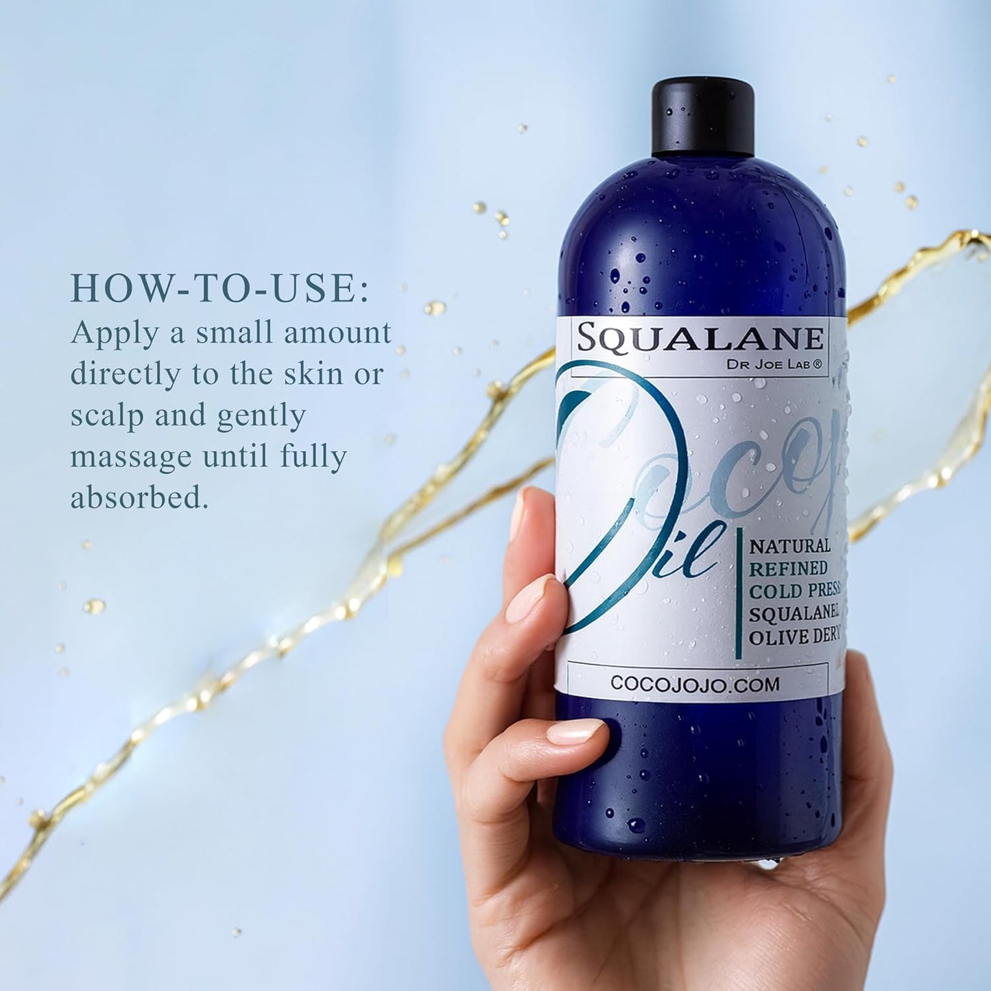 Squalane Oil - Pure Plant-Derived Cold Pressed Moisturizer | Vegan 16 oz for Face, Skin, Hair, Body
