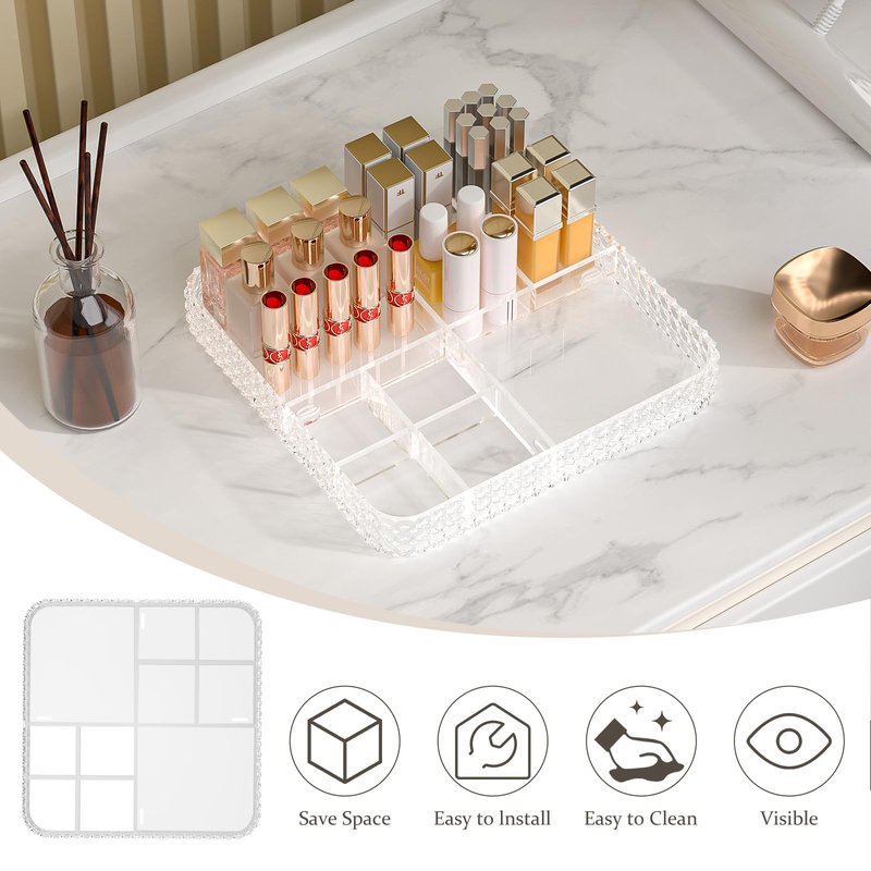 HEMTROY Rotating Makeup Organizer with Makeup Brush Holder,Large Capacity Perfume Organizer for Vanity Countertop,Acrylic Skincare Organizers Spinning Holder Storage Rack (Clear)