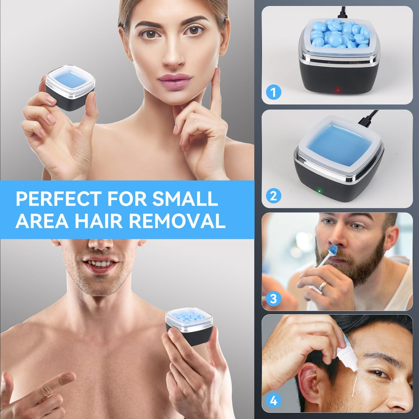 FOCTXI Nose Wax Kit - Portable Ear Nose Hair Waxing Kit for Men and Women with 100g Ｗax, 10 Applicators, 40 Nose Hair Sticks, 10 Mustache & 10 Ear Protectors, Wax Warmer Kit for Hair Removal