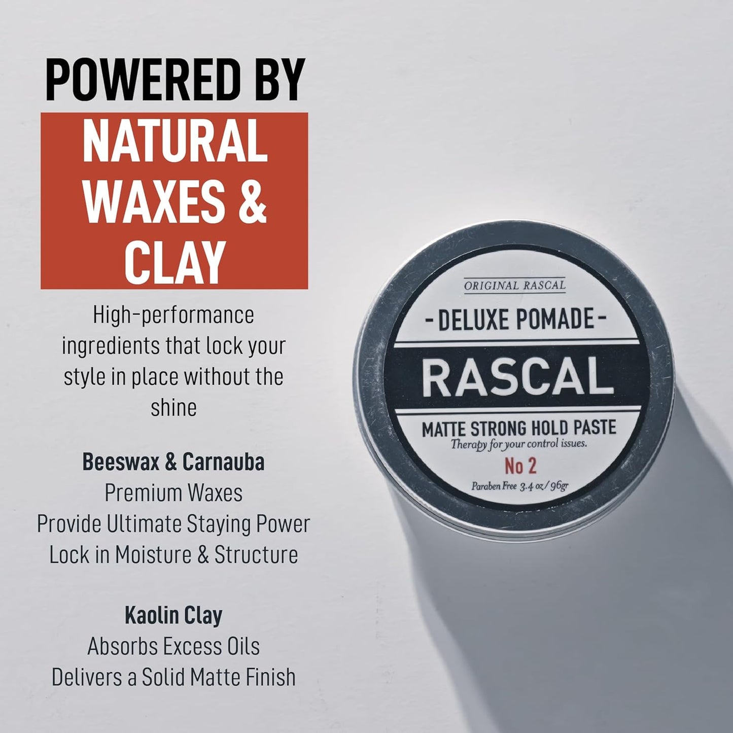 Rascal Deluxe Pomade for Men - Matte Hair Paste with Strong Hold | Natural Beeswax & Lanolin Wax