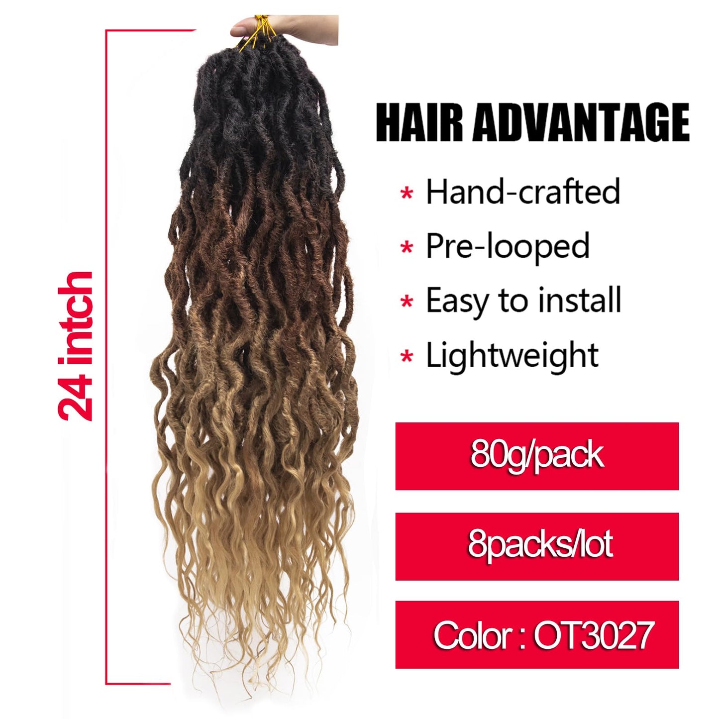 8Packs Faux Locs Crochet Hair 24Inch Crochet Locs, Soft Locs With Curly Ends Boho Faux Locs Crochet Braids(OT30/27, 24Pack of 8))