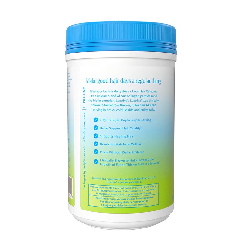 Vital Proteins Collagen Peptides + Biotin 10000mcg Hair Complex, Hair Growth Supplement - Clinically Studied Lustriva to Promote Thicker Fuller Hair, 20g Unflavored Collagen for Women 11.4oz Powder