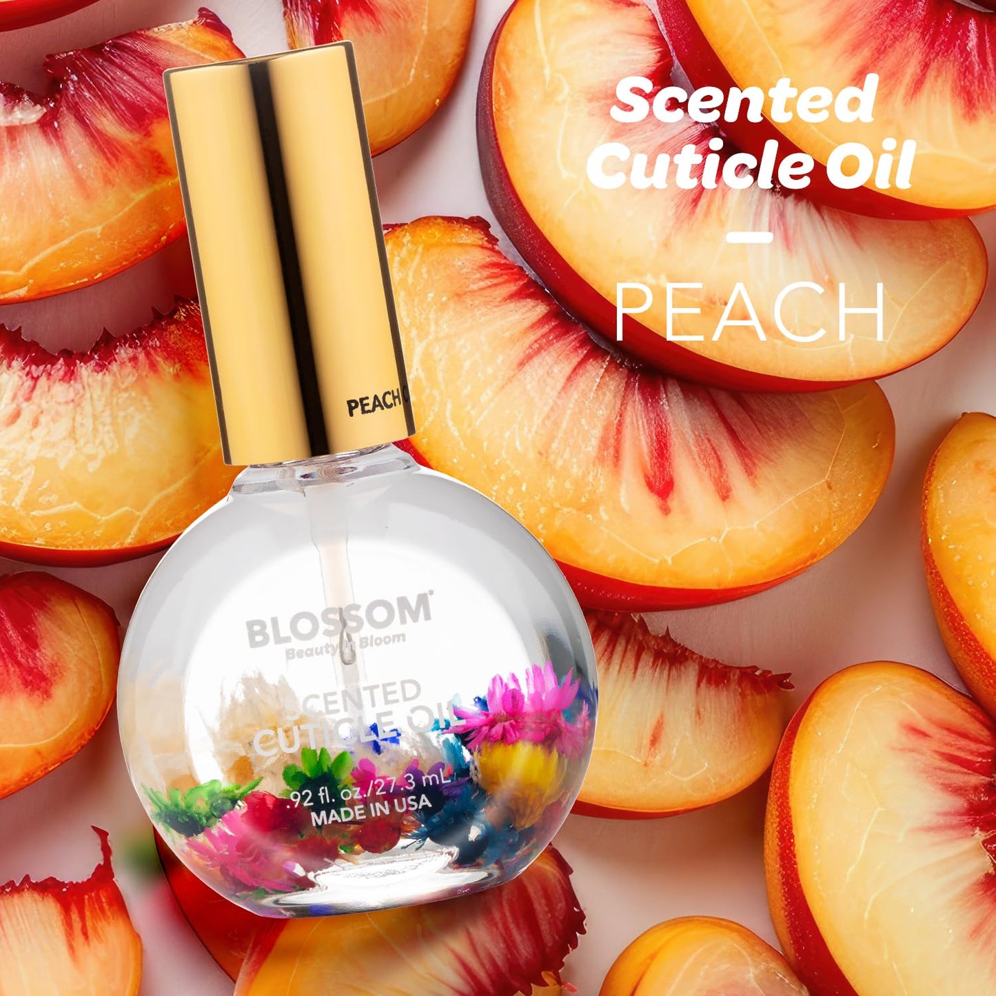 Blossom Hydrating, Moisturizing, Strengthening, Scented Cuticle Oil, Infused wtih Real Flowers, Made in USA, 1.84 fl oz, 2 Pack Bundle, Strawberry + Juicy Peach