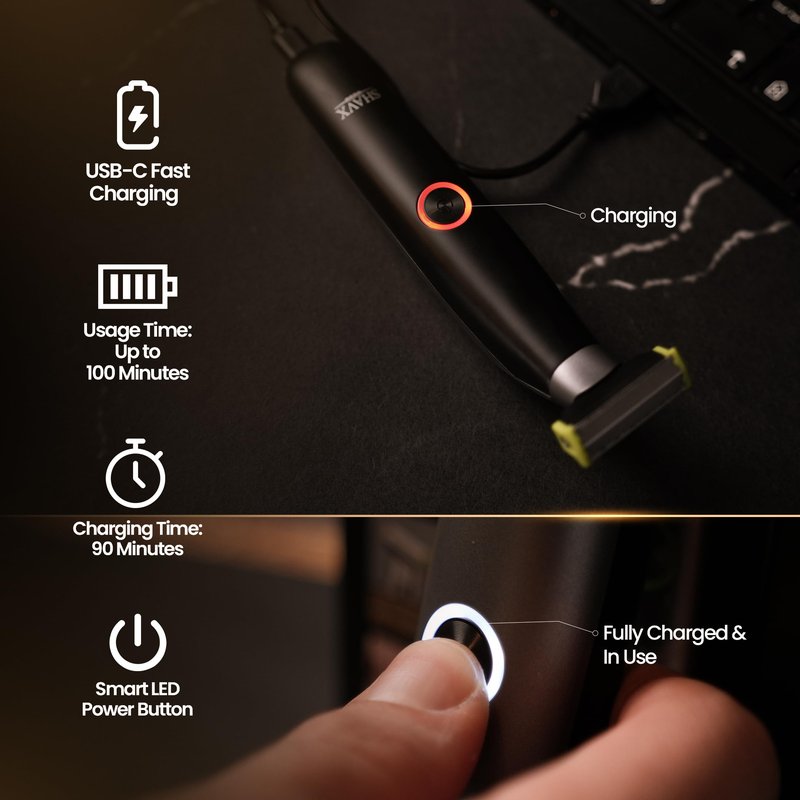 Body Hair Trimmer for Men Electric Shaver for Pubic & Groin Hair Ball Groomer, Beard, Chest, Legs, Sensitive Areas, with Skin-Safe Dual Blades, Waterproof Wet-Dry IPX6 Rechargeable USB-C, 3 Combs
