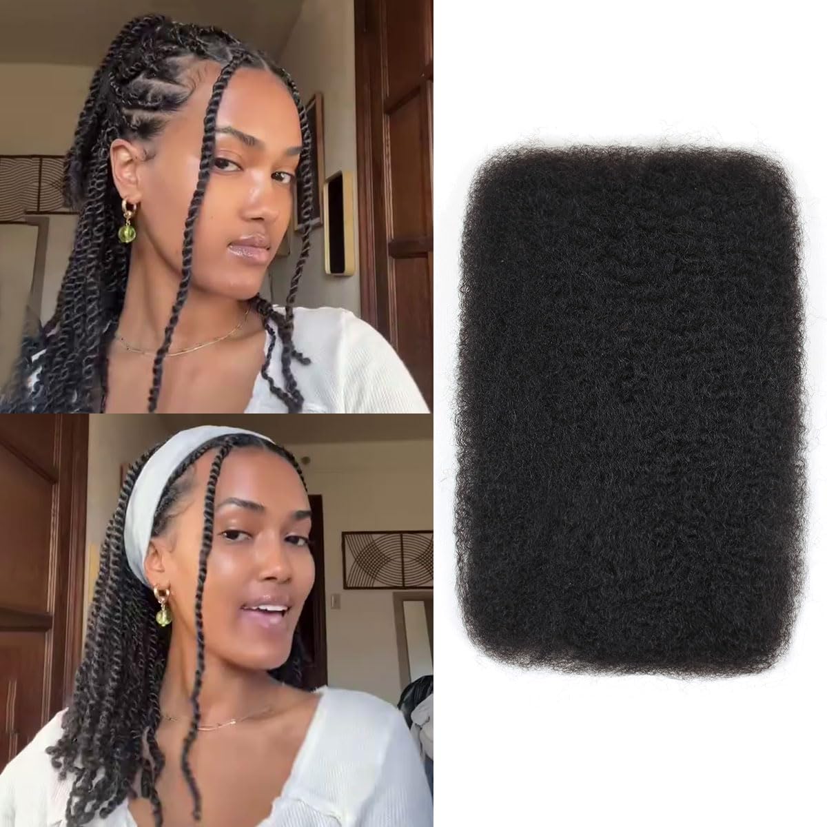 16 Inch Afro Kinkys Bulk Human Hair For Twist,100% Human Hair 4C Kinky-Curly for Dreadlocks, Loc Repair, Braiding Hair(Natural Black, 50 Gram)