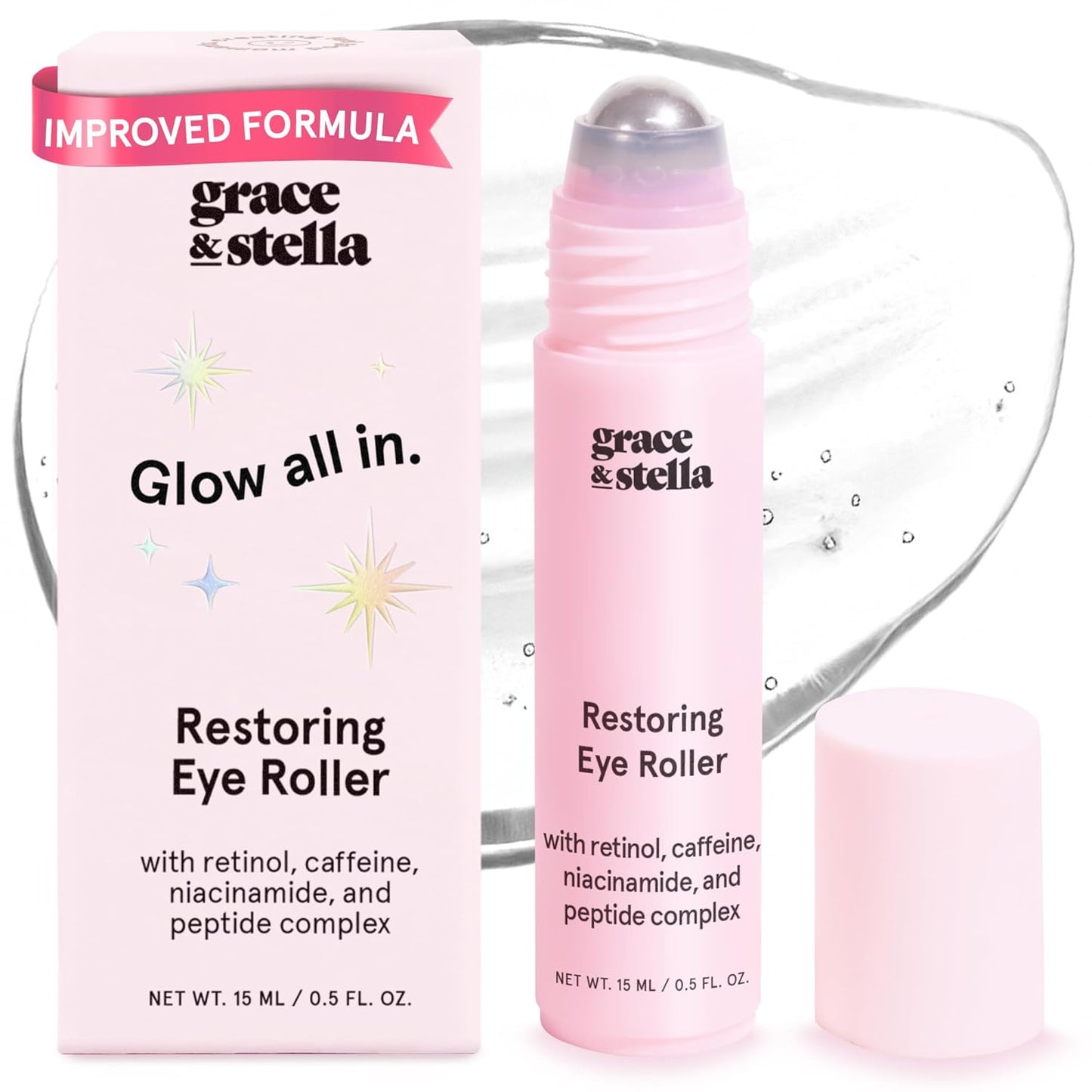 Under Eye Brightener Roller - Retinol & Caffeine Serum for Puffiness, Dark Circles - Travel Size (15ml)