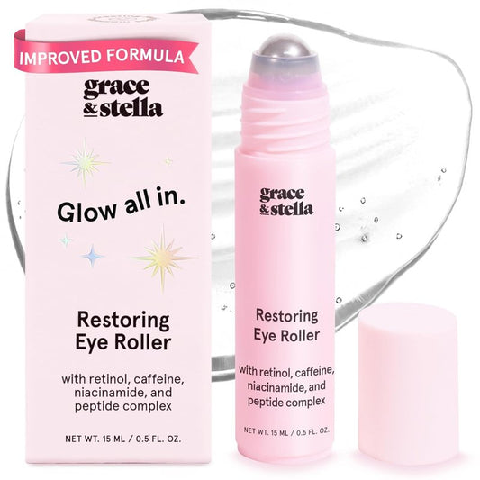 Under Eye Brightener Roller - Retinol & Caffeine Serum for Puffiness, Dark Circles - Travel Size (15ml)