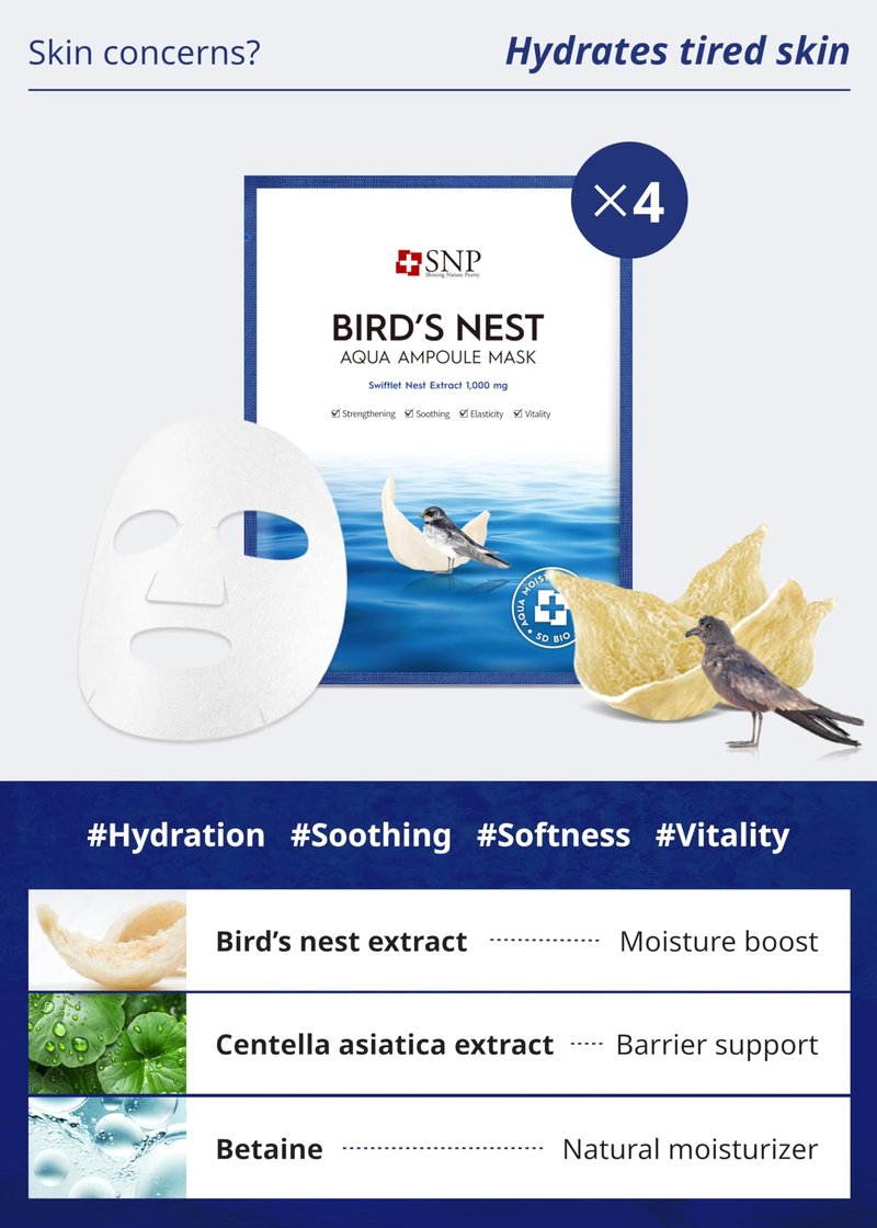 SNP Variety Ampoule Sheet Mask Set | Bird's Nest, 24K Gold, and Diamond Face Mask | Hydrating, Moisturizing, Nourishing for Sensitive Facial Skin | Korean Face Masks Skincare | 12 Sheets