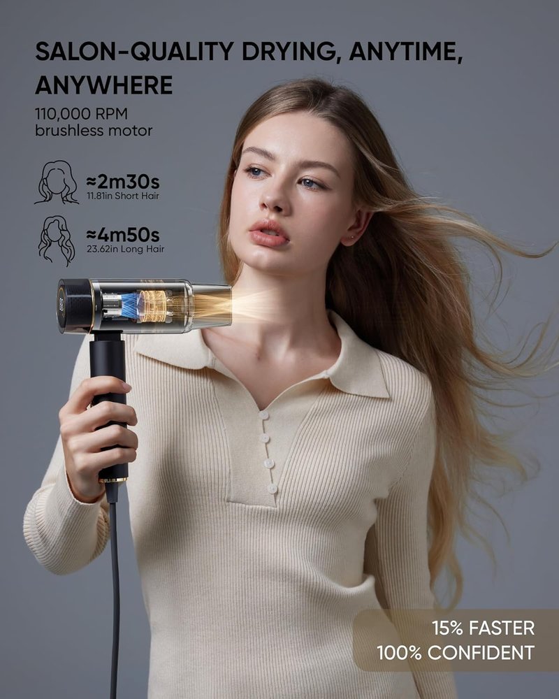 Apex Foldable Travel Hair Dryer - Mini Lightweight Design | 200 Million AquaGlow Negative Ions, Kid-Safe Mode
