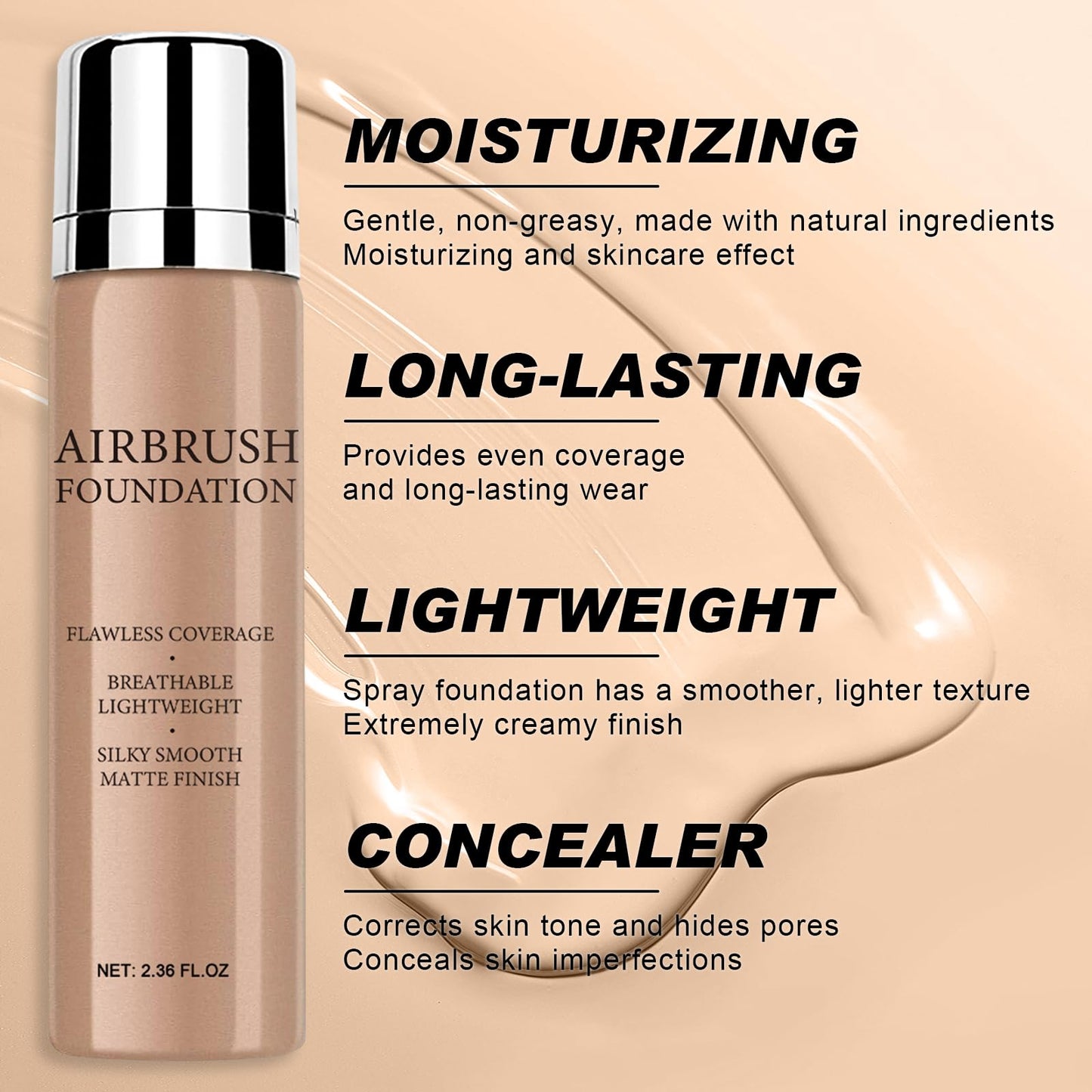 Airbrush Foundation Makeup Spray, Long-lasting Silky Mist Foundation Spray with Brush, Flawless Coverage Foundation for Smooth Radiant Skin, Formula Breathable Moisturizing Makeup (03 Nude)