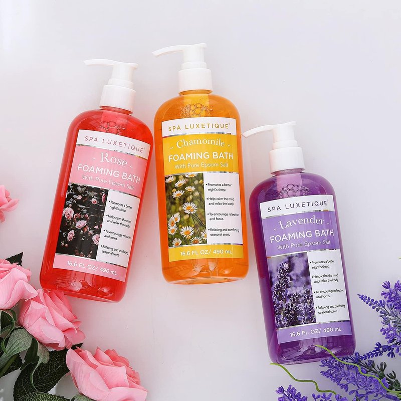 Spa Luxetique Bubble Bath Set - Foaming Epsom Salt Bath with Chamomile & Lavender | 3 Pack, 49.8 fl oz