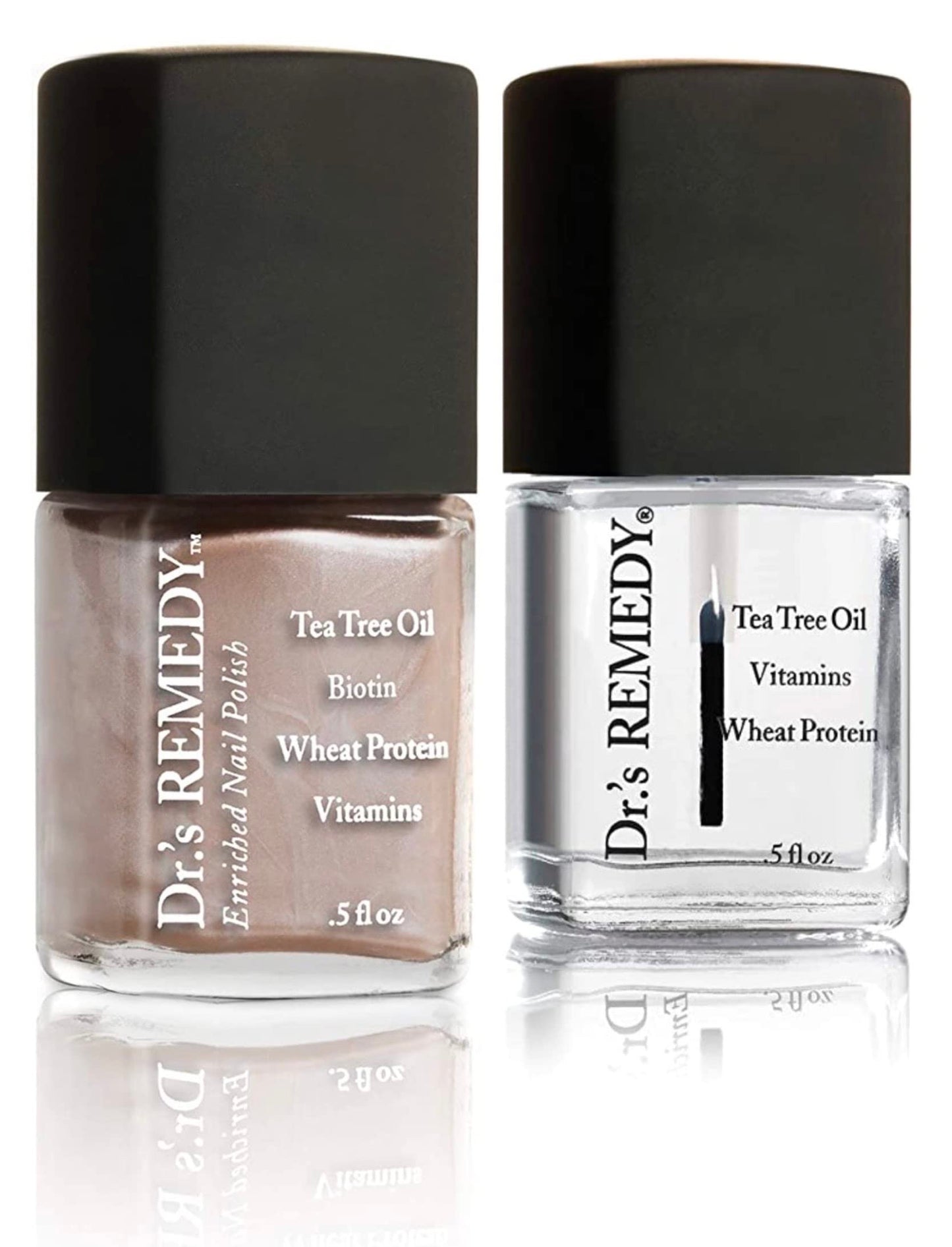 Dr.'s Remedy Enriched Nail Polish, Poised Pink Champagne with TOTAL Two-in-One Top and Base Coat Set 0.5 Fluid Oz Each