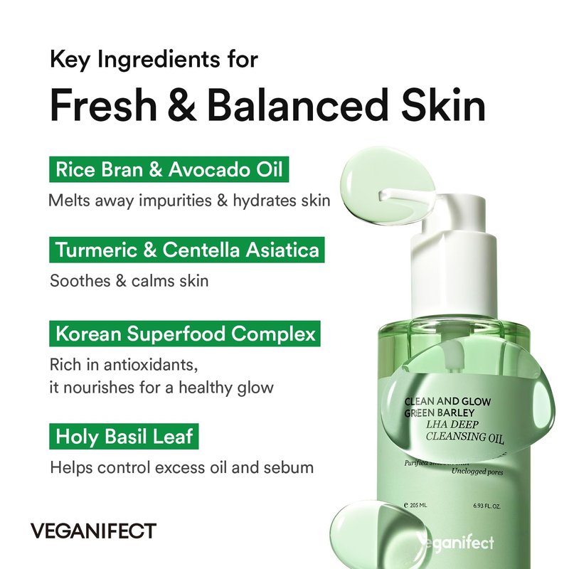 VEGANIFECT LHA Deep Cleansing Oil, Pore Control Cleansing Oil, Blackhead Remover & Sebum Care, Gentle Melting Oil Cleanser for Face, Daily Hydrating Makeup Remover, Korean Skincare 205ml/6.93 fl oz