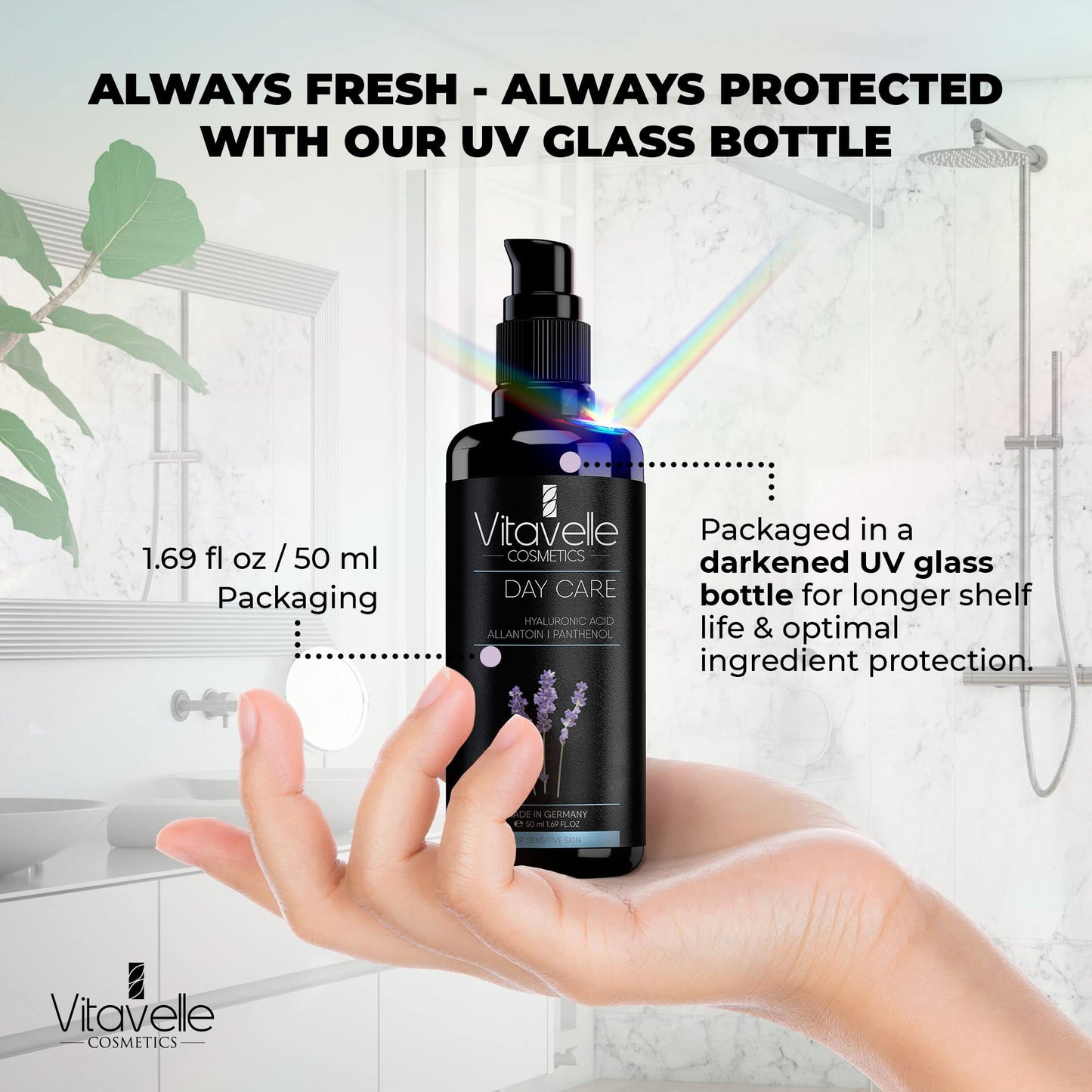 VITAVELLE Natural Day Moisturizer – Anti-Aging Hydrating Cream with Allantoin & Hyaluronic Acid – Lightweight Daily Facial Care for Oily & Combination Skin (1.69 Fl Oz)