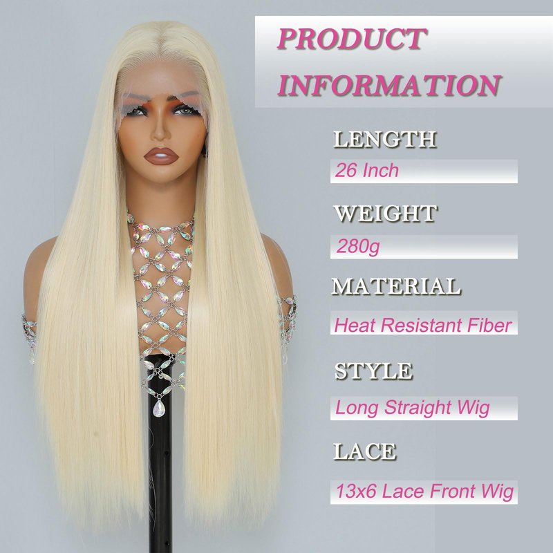 Barbique Blonde Wig, Synthetic Lace Front Wigs Pre-Plucked 13x6 HD Glueless Long Straight 26 Inch Ready to Wear 613 Wigs Beginner Friendly Suitable for Daily Party Wear