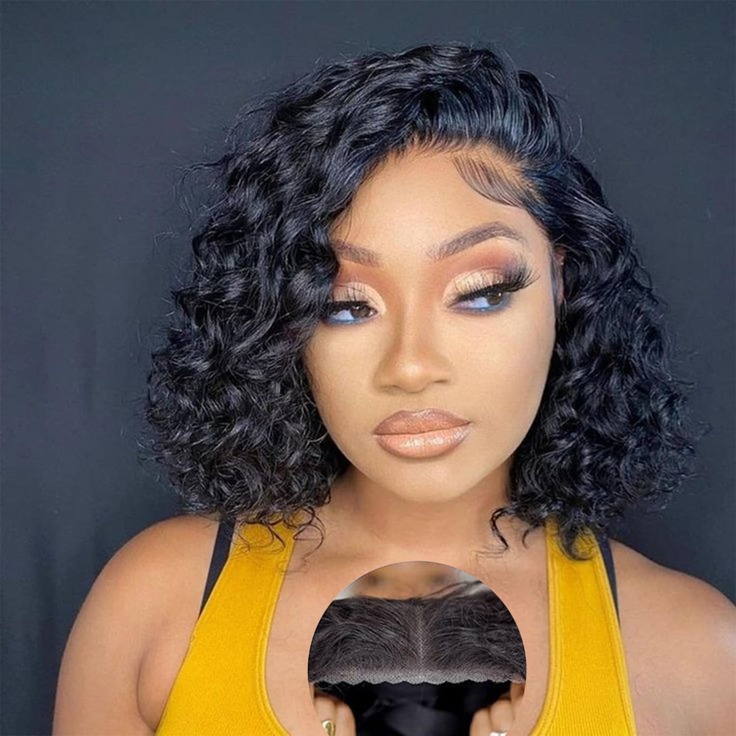 SODLIS Wear and Go Glueless Short Curly Bob Wig Human Hair Pre Cut 13x4 Deep Curly Lace Front Wigs Human Hair Pre Plucked Glueless Bob Wigs For Black Women Natural Hairline 150% Density（8 Inch）