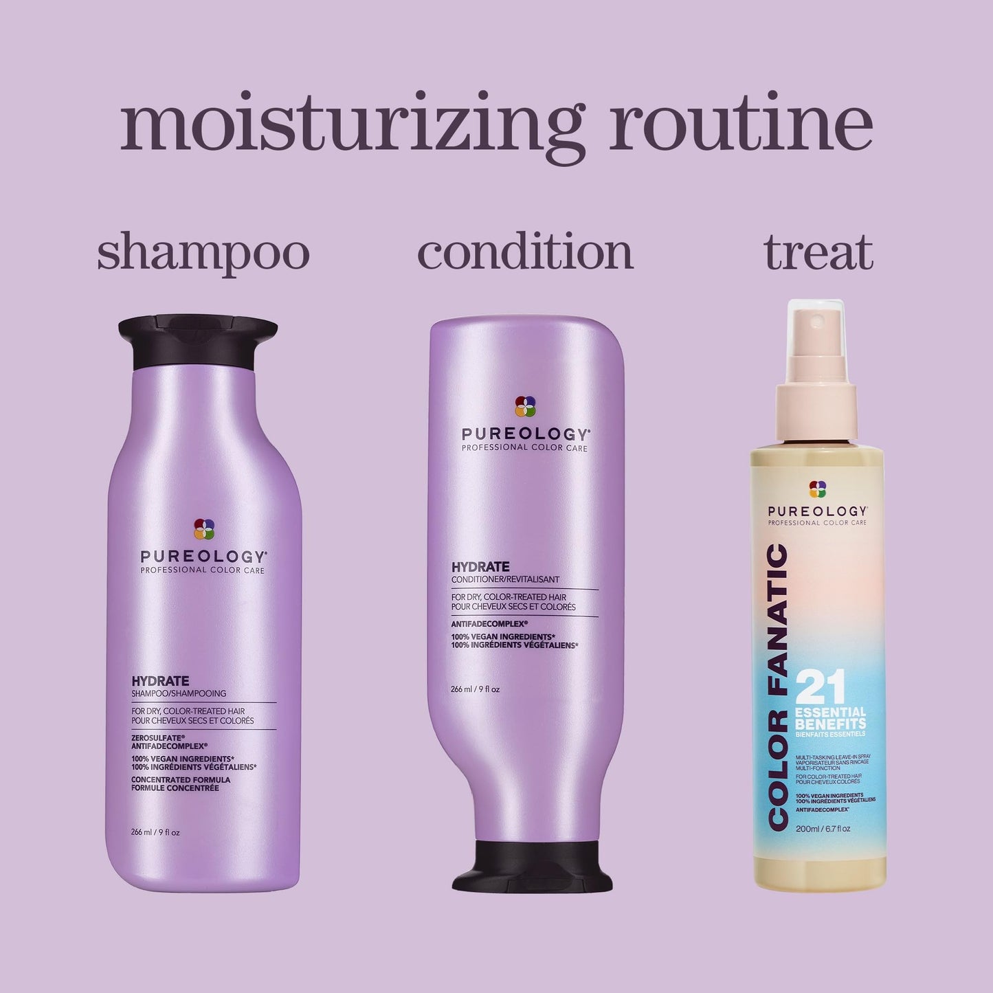 Pureology Hydrate Shampoo & Conditioner Set - For Dry or Color-Treated Hair, Intense Hydration & Softness, With Rose Extract & Green Tea, Vegan & Sulfate-Free, 9 Fl Oz