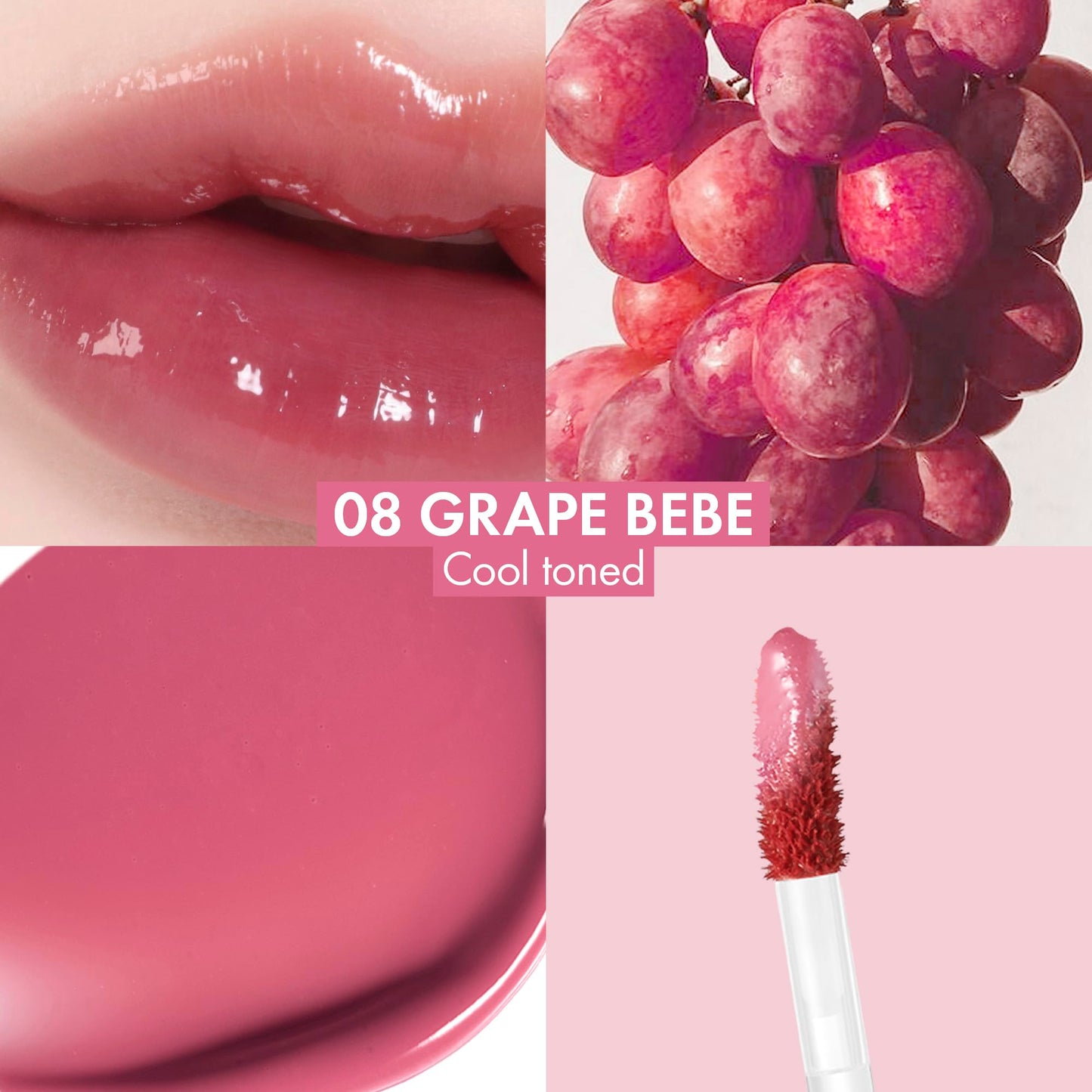 Amuse SEOUL Bebe Tint (08 GRAPE BEBE) - 24 Hour Long Lasting Lip Stain, Glass-Like Plumping, Lightweight, Moisturizing Lip Oil Tint, Hydrating High-Shine Gloss, Vegan Korean Beauty Makeup