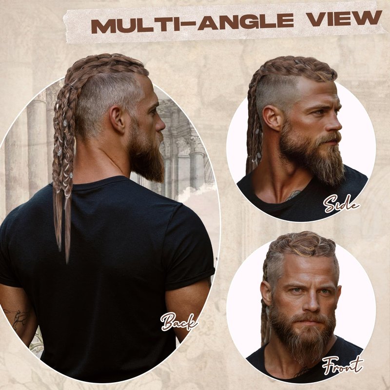 NTYNTY Viking Hair Extensions for Men – 24" Handcrafted Clip In Braided Ponytail Hairpiece for Halloween Viking Costume Renaissance Warrior Accessories - Dark Chocolate Brown