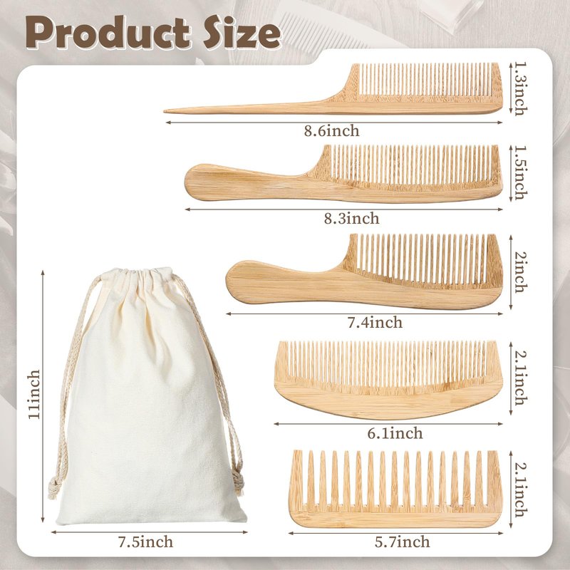 Honeydak 10 Pcs Bamboo Comb Set Natural Handmade Anti-static Set Includes Wide fine Tooth Rat Tail Tooth Combs for Detangling Long Short Thick Thin Curly or Wavy Hair Suitable for Both Women and Men