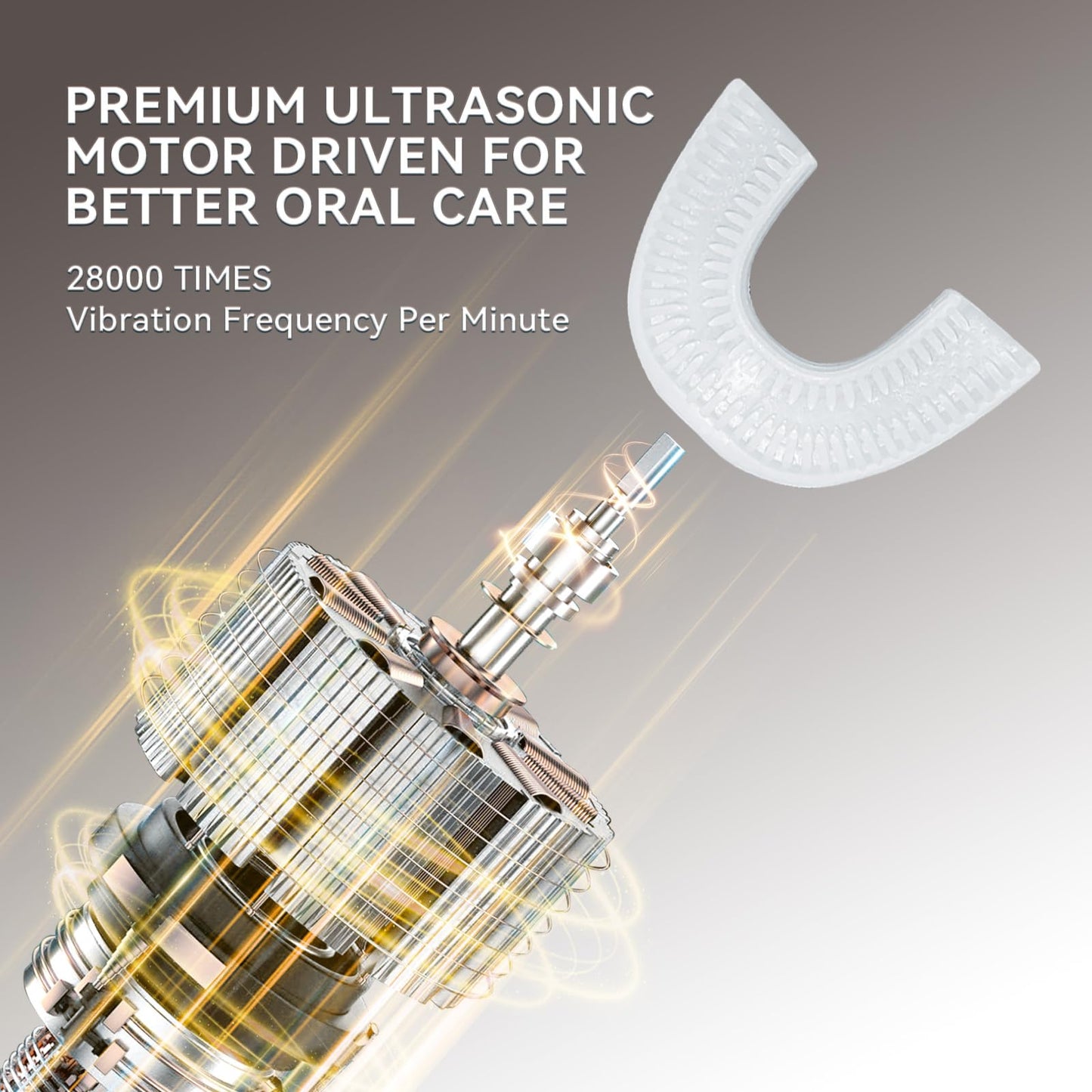 yeklike Adult Ultrasonic Electric Toothbrush, 360° Oral Cleaning for Stain & Whitening, IPX7 Waterproof Rechargeable, U-Shape Brush Head×3 + Straight Handle Brush Head×2 + Storage Cup