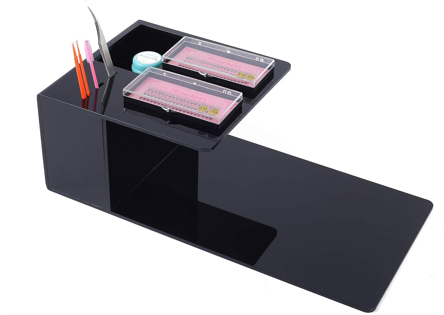 Eyelash Extension Pillow Stand - Makeup Tool Organizer with Display Shelves | Black