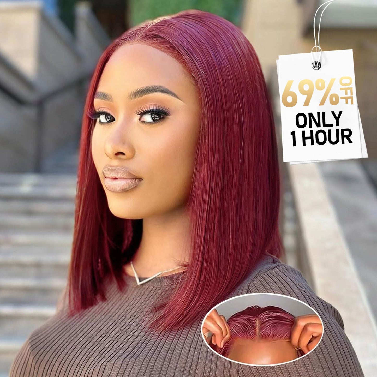 Ailwelia Wear and Go Glueless Bob Wig Human Hair 200% Density 5x5 HD Lace Closure Wigs For Black Women Glueless 5x5 Closure Wigs Human Hair Pre Plucked Bob Burgundy Color 14 Inch