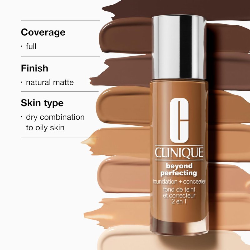 Clinique Beyond Perfecting Liquid Foundation & Concealer - Full Coverage for All Skin Types | Natural Matte Finish