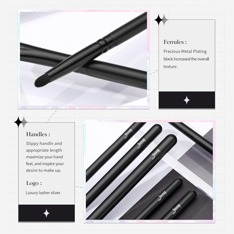 Jessup 10-Piece Black Makeup Brush Set | Eye Brushes Included, Premium Quality