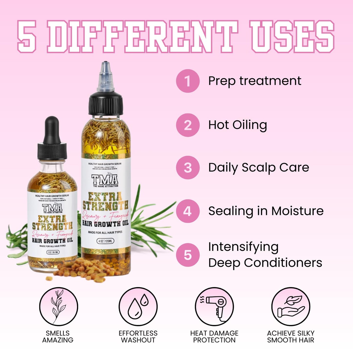 Herbal Hair Growth Oil - Extra-Strength Rosemary & Fenugreek Blend | Scalp Nourishing for All Hair Types, 2 Fl Oz