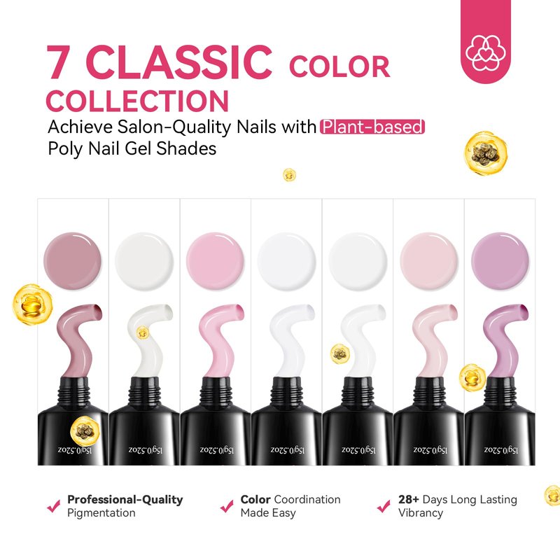 Saviland Poly Gel Nail Kit Starter Kit: Caster Oil Vitamin E Poly Nail Gel Kit 48W Nail Lamp 7 Color Plant-based Poly Extension Gel Nail Kit Base &Top Gel Complete Tools Home Nail Extensions Nail Care