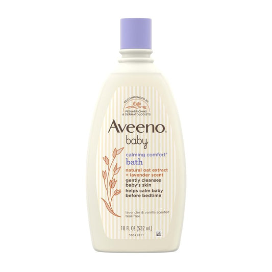 Aveeno Baby Nighttime Calming Comfort Bath, Baby Body Wash for Skin & Hair with Natural Oat Extract, Soothing Lavender & Vanilla Scent, Tear-Free Formula, No Added Parabens & Phthalates, 18 Fl Oz