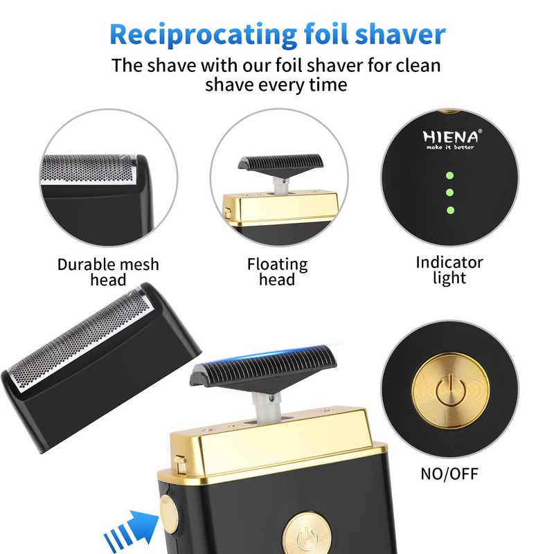 HIENA PRO Professional Hair Clipper Set for Men, Cordless Barber Clippers Set and Trimmer Kit, USB Rechargeable Electric Beard Trimmer Foil Shaver & Men's Facial Grooming Tool Kit, Gifts for Men