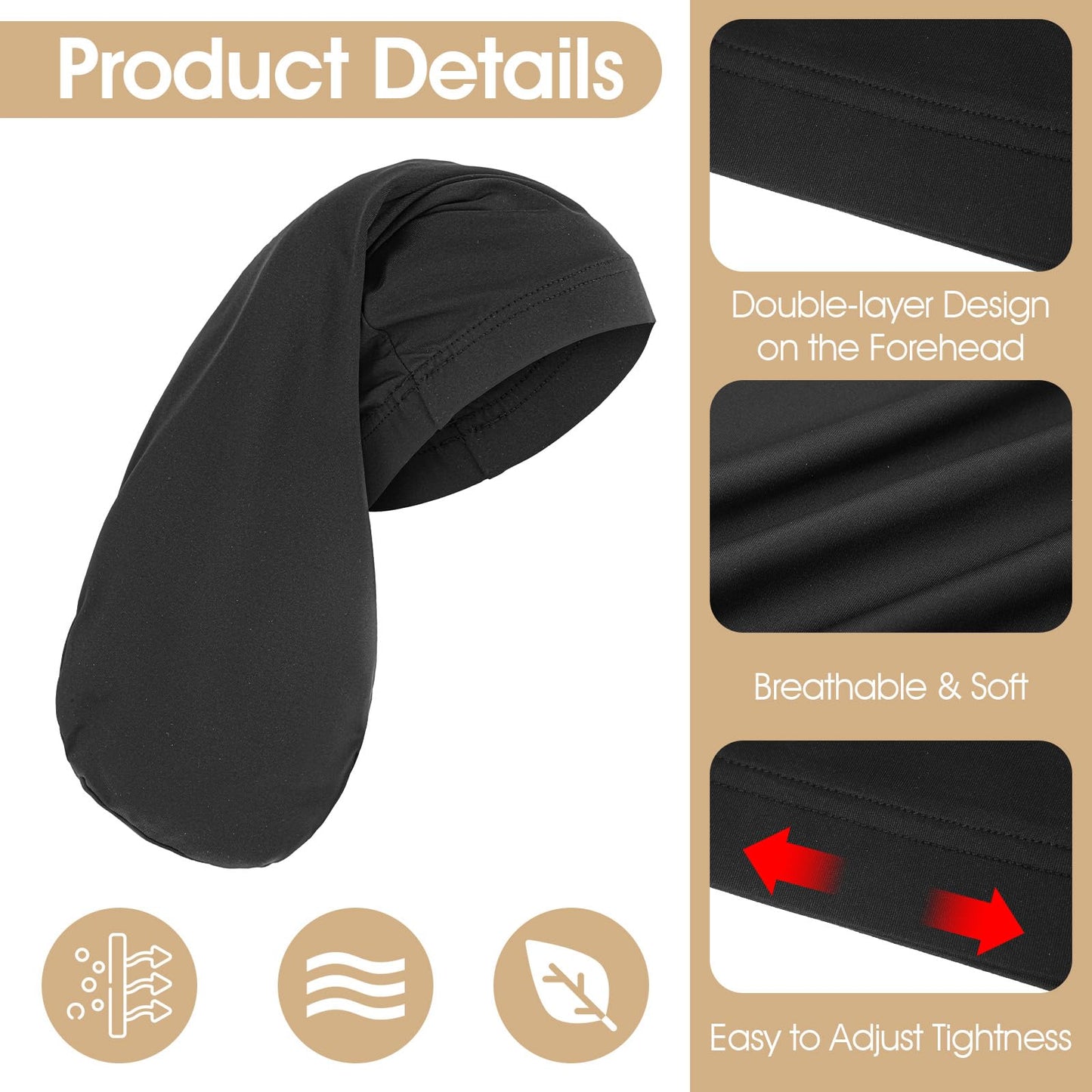 Yuanchu Unisex Dreadlock Cap,10 Pieces Spandex Dreadlock Caps Black Long Hair Dreads Head Wrap Sleep Bonnet Full Cover for Men Women