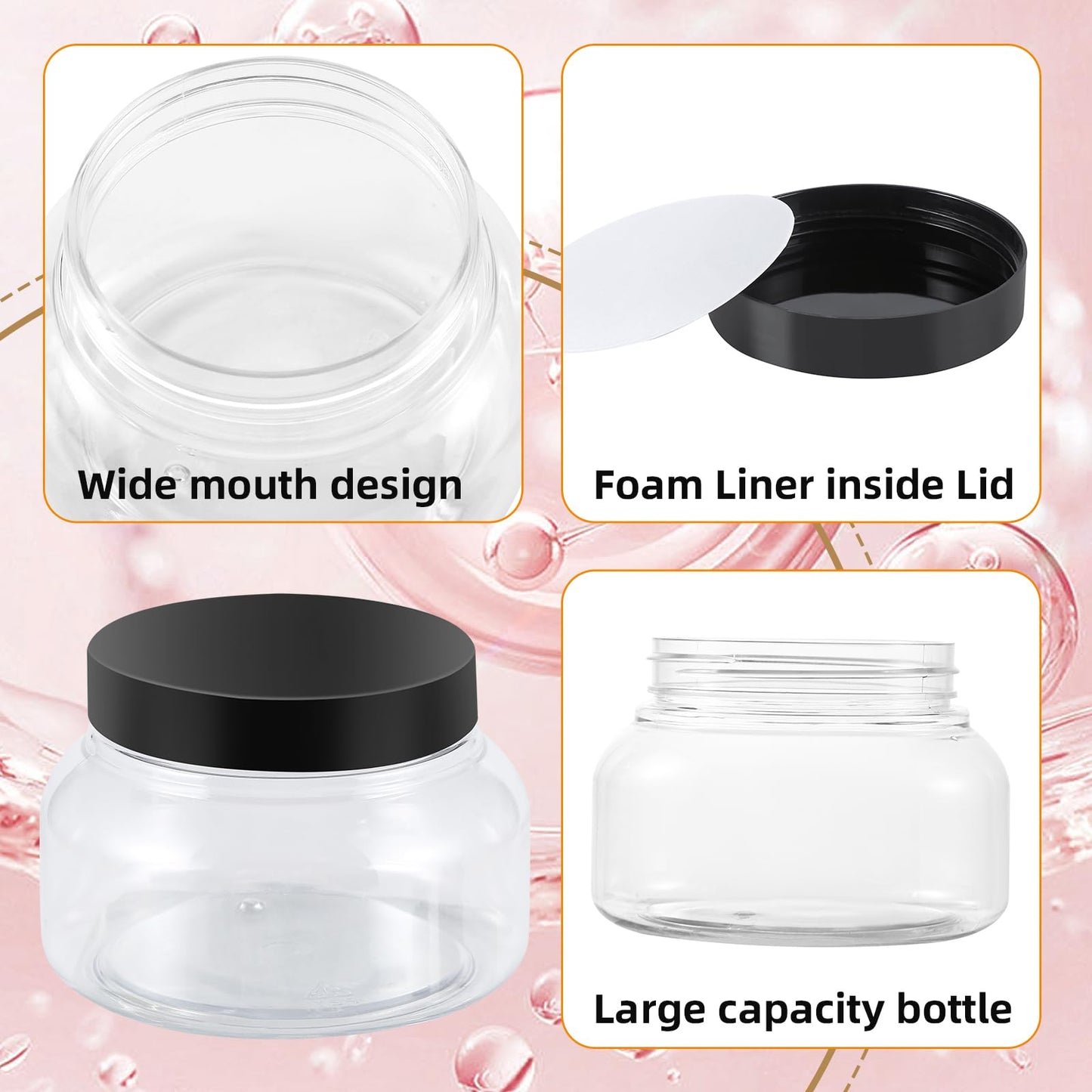 24 Pack 8 Oz Plastic Containers With Lids and Waterproof Label BPA Free - Refillable Transparent Cosmetic Containers for Body Butter,Sugar Scrubs,Cream,Lotions,Candy,Bath Salt (Clear, 8 oz)
