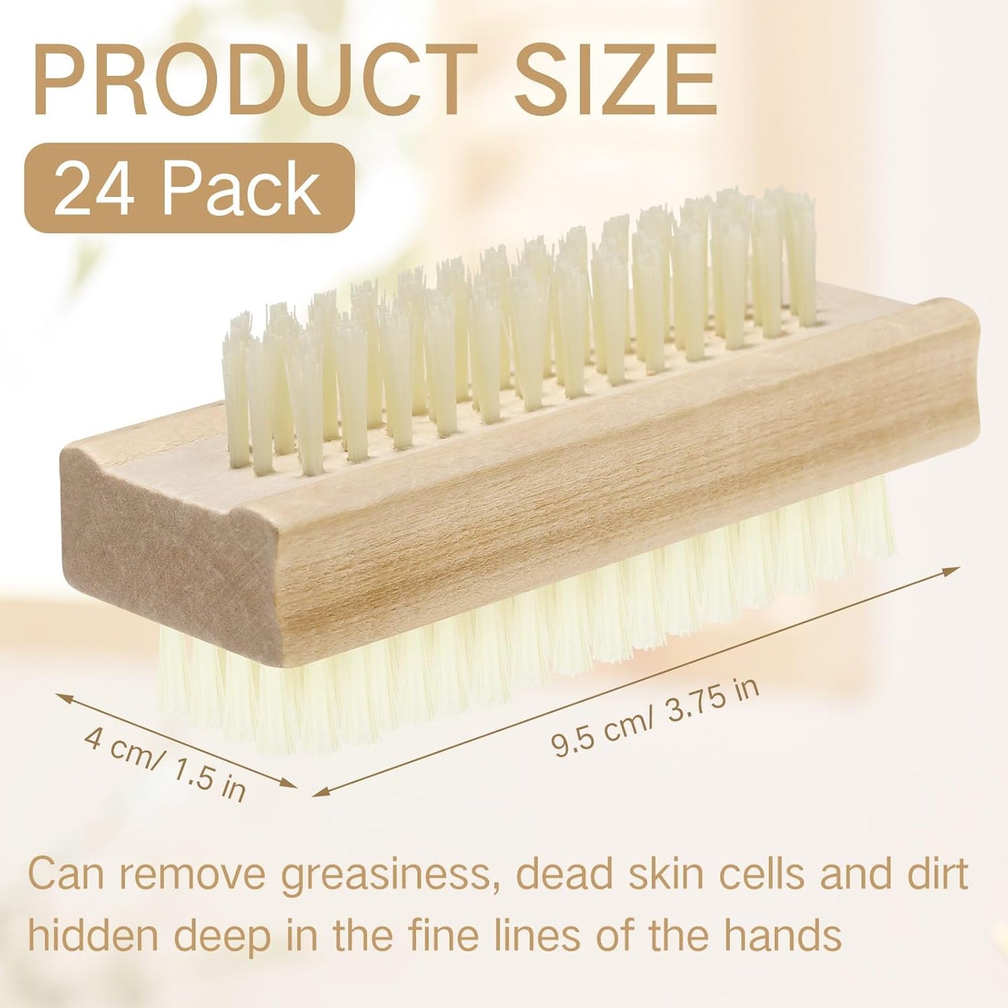 Wooden Nail Brush Set - 24 Pack Two-Sided Heavy Duty Stiff Scrubber for Nails & Toes | Non-Slip Design