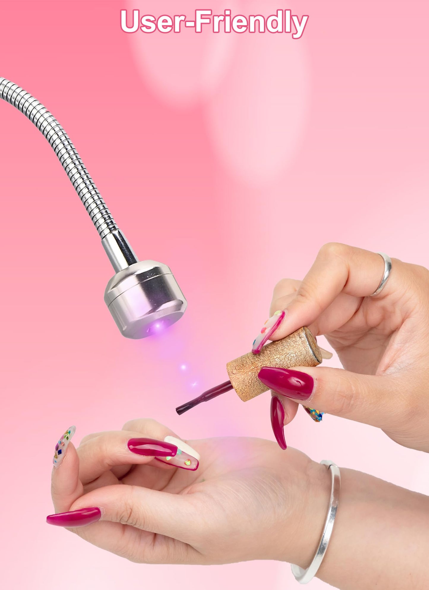 Gel Polish Dryer, LED Nail Lamp 3W Quick Drying Curing Machine with Adjustable Light Hose, Built in Battery for Home Salon Manicure