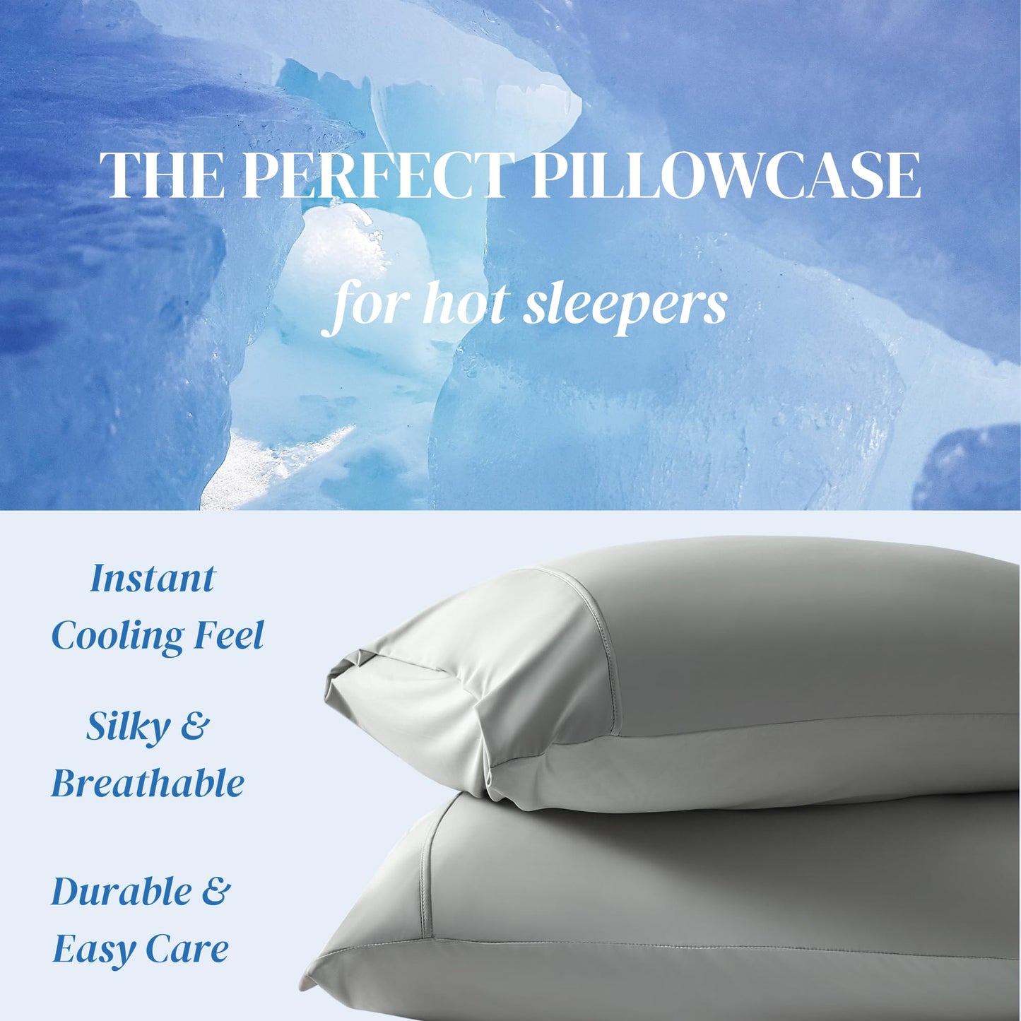 Beckham Hotel Collection Cooling Pillowcases for Hot Sleepers, Standard/Queen Size Set of 2, Cool Bedding, Envelope Closure, Silky Soft, Breathable, Moisture-Wicking, Gray
