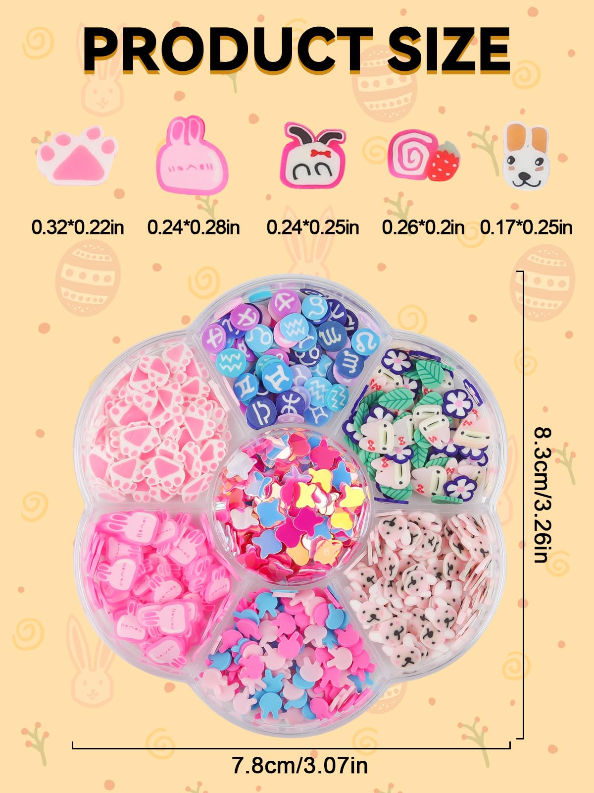 Easter Nail Art Sequins, Kalolary 3D Rabbits, Carrots, Eggs, Chicks, Flowers Shape Polymer Clay Slices for Acrylic Nails Design Easter Party Decor（3 Boxes）
