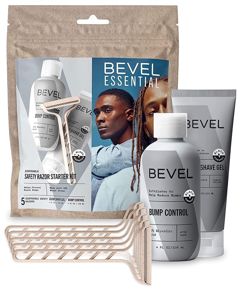 Bevel Essentials Disposable Safety Razor Kit - 5 Stainless Steel Double-Sided Razors & Shave Gel | Men's Grooming Set