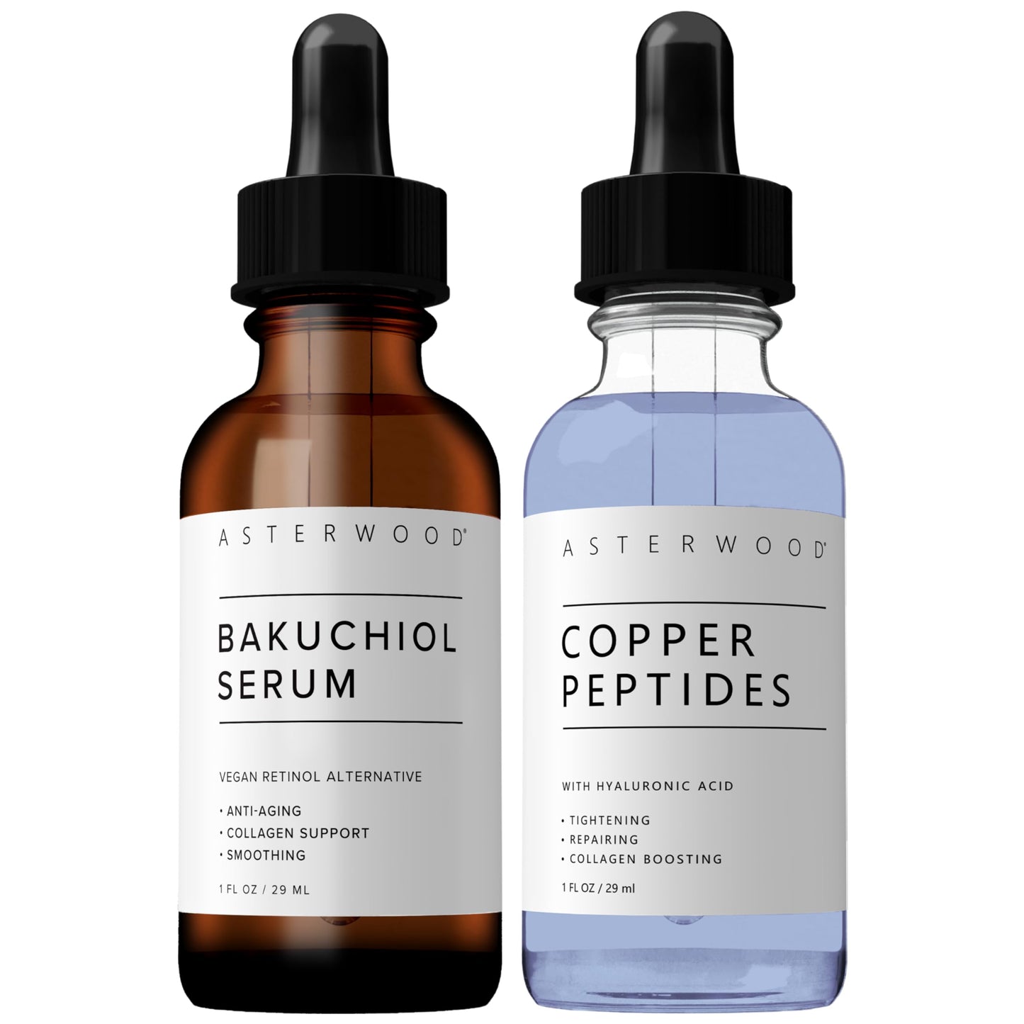 Asterwood Naturals Bakuchiol Serum 1 oz + Copper Peptides Serum 1 oz