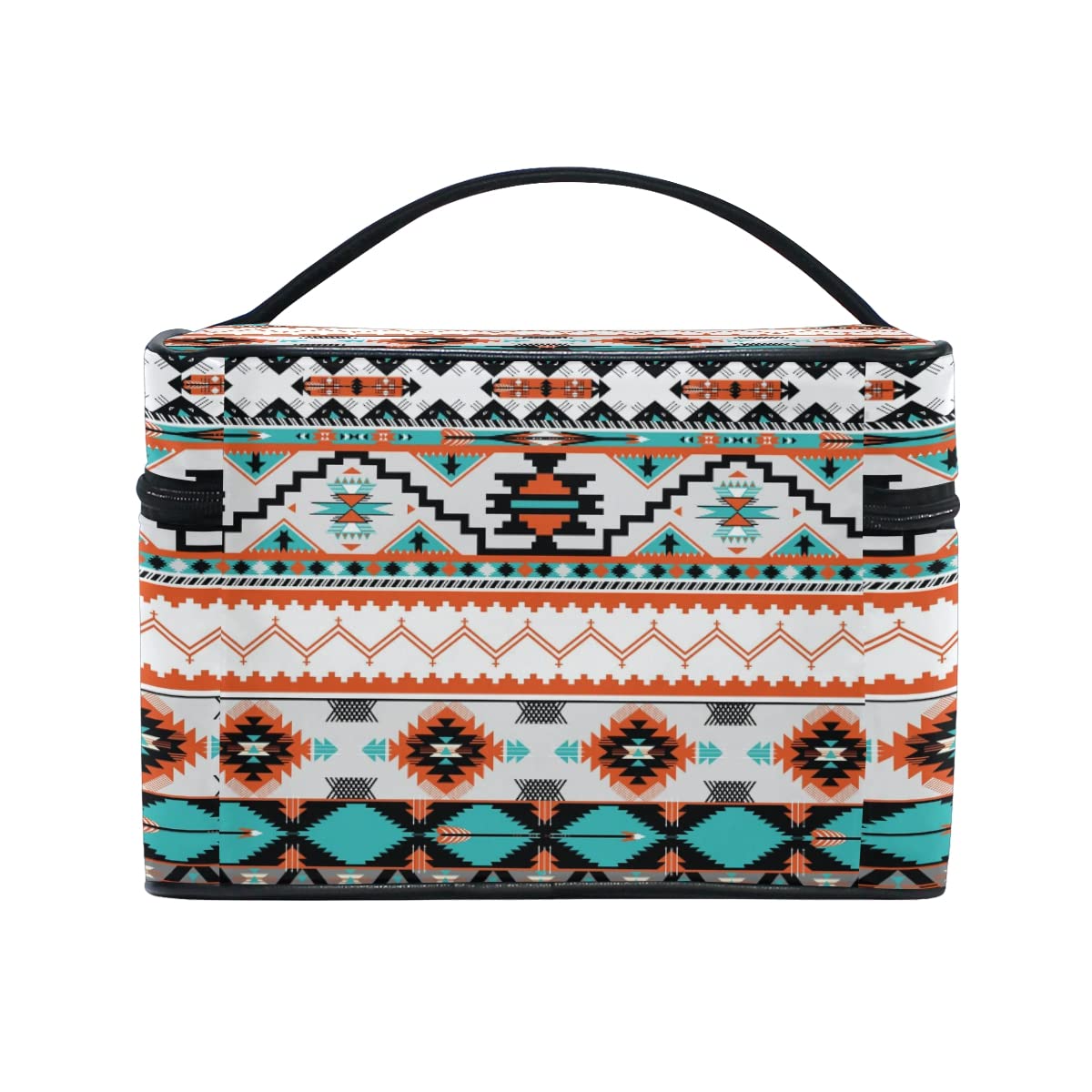 AUUXVA Travel Cosmetic Bag Ethnic Geometric Chevron Aztec Makeup Bag Large Organizer Portable Toiletry Bag Storage Train Case Zipper Brush Bag for Women and Girls