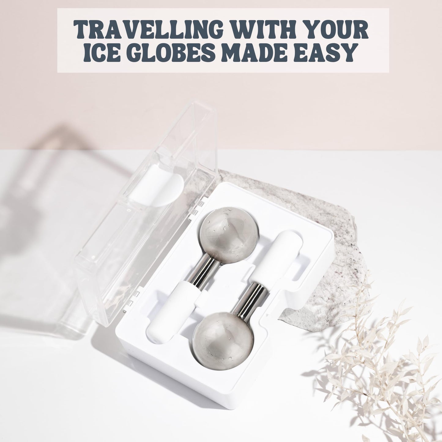 Eli with Love Ice Globes for Facials - 360 Rotating Unbreakable Steel Ice Globes with Carry Case - Professional Esthetician Supplies - Ice Roller for Face and Eyes - Ideal Skincare Tool (White)