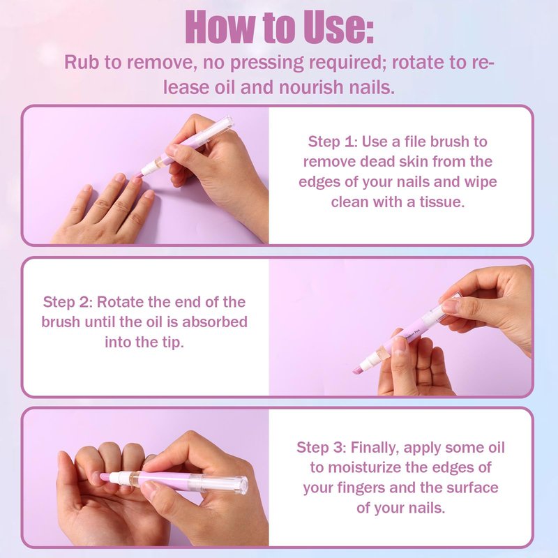 3-in-1 Cuticle Oil Pen, Portable Sassy Cuticle Oil Pusher Pen with Ceramic Tip Remover Cleaner Supplies for Dry Cracked Cuticles Hangnail Moisturize Strengthen & Brighten Nails Care (Purple)