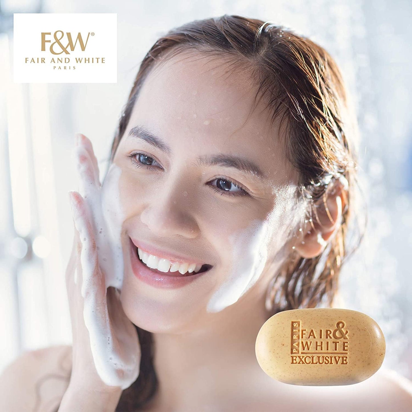 FAIR & WHITE Exclusive Exfoliating Soap - 7 oz / 200 g - Skin Brightening Bar, Moisturizing Soap for Uneven Skin Tone, with Vitamin C and Shea Butter