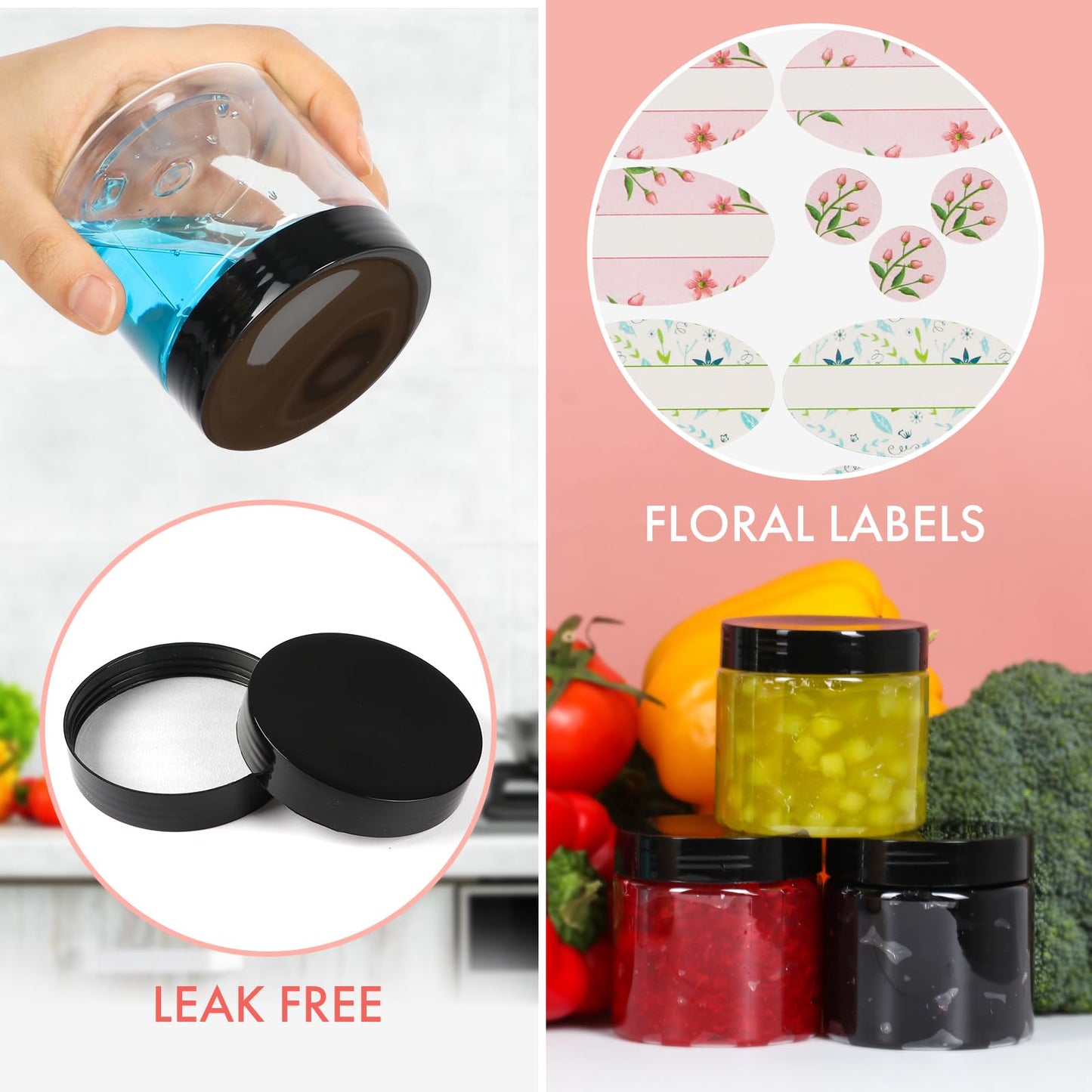 6 oz Small Size Containers 40 Pack, Empty Plastic Jars with Leakproof Lids