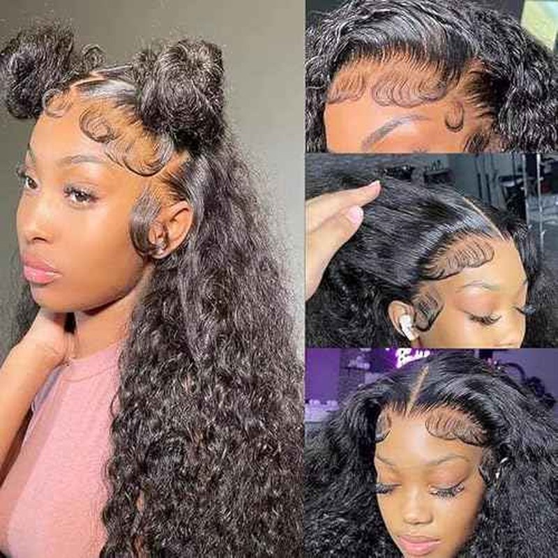 13x4 Lace Front Wigs Human Hair Pre Plucked Wet and Wavy Human Hair Wigs for Black Women Glueless Brazilian Curly Lace Frontal Wig Natural Color 180 Density (32 Inch)
